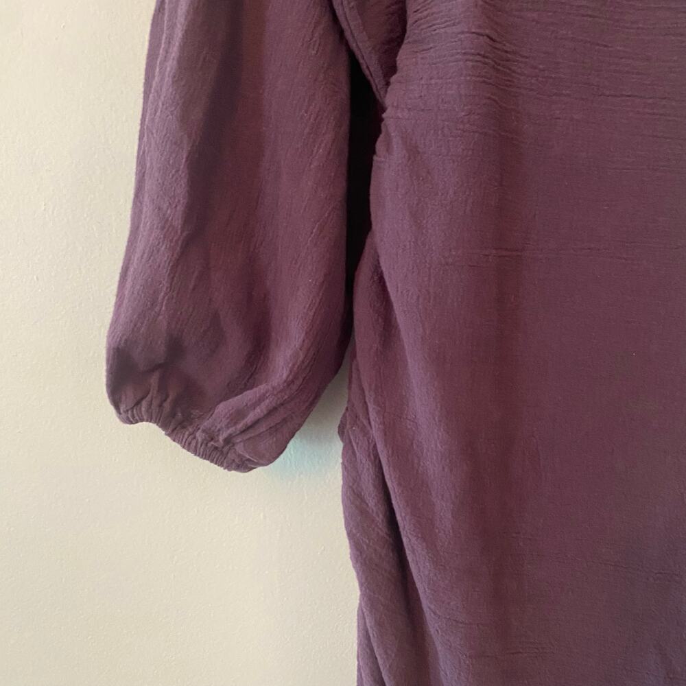 Free People Purple Rouched Puff Sleeve Mini Dress Long Sleeve Women size Medium - Picture 3 of 10